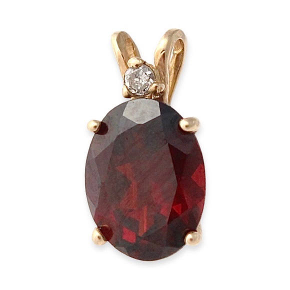 Vintage 14K Gold Garnet & White Sapphire Necklace Pendant...